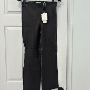 VINCE Women's Leather Pants Brown  Stretch  Cropped Flare Leggings Size S